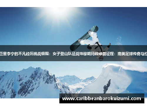 红色传奇:体育巨星李宁的不凡经历挑战极限:女子登山队征战珠穆朗玛峰绿茵征程:南美足球传奇马拉多纳的辉煌生涯